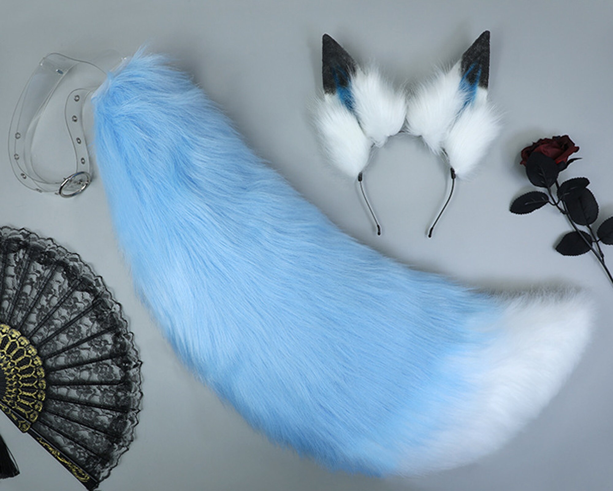 Blue Wolf Ears and Tail Setfurry Animal Earswolf Cosplay Etsy