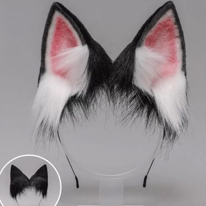 White Black Wolf ear headband,Anime ear,Wolf cosplay ear,Aritificial furry ears Realistic Anubis wolf ear,Emulational beast ear,Faux fur ear No earrings