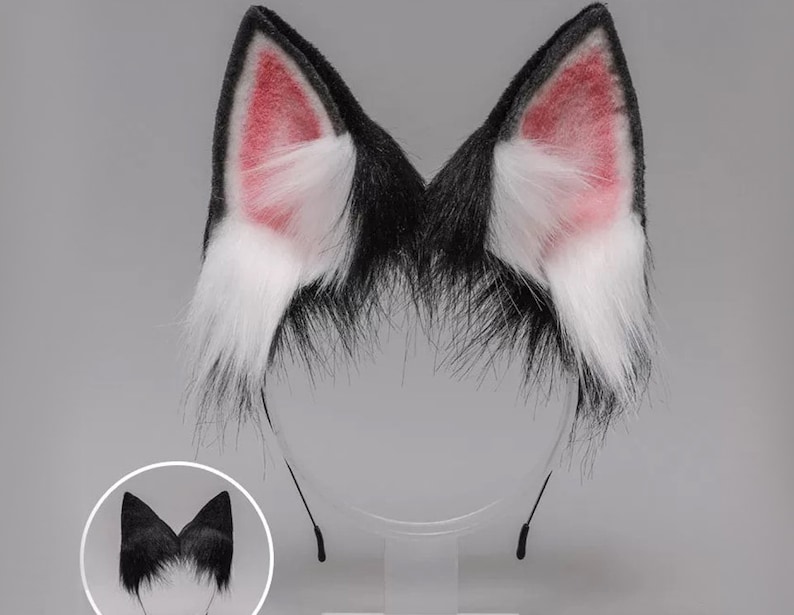 White Black Wolf ear headband,Anime ear,Wolf cosplay ear,Aritificial furry ears Realistic Anubis wolf ear,Emulational beast ear,Faux fur ear No earrings