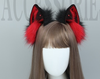 Red Cosplay Cat,Lolita Headband/Hair Band,Anime Cartoon Ears and Tail，Cute Kitten Tail Ears Headband,Cat Ear and Tail,cat Ears and Tail Set