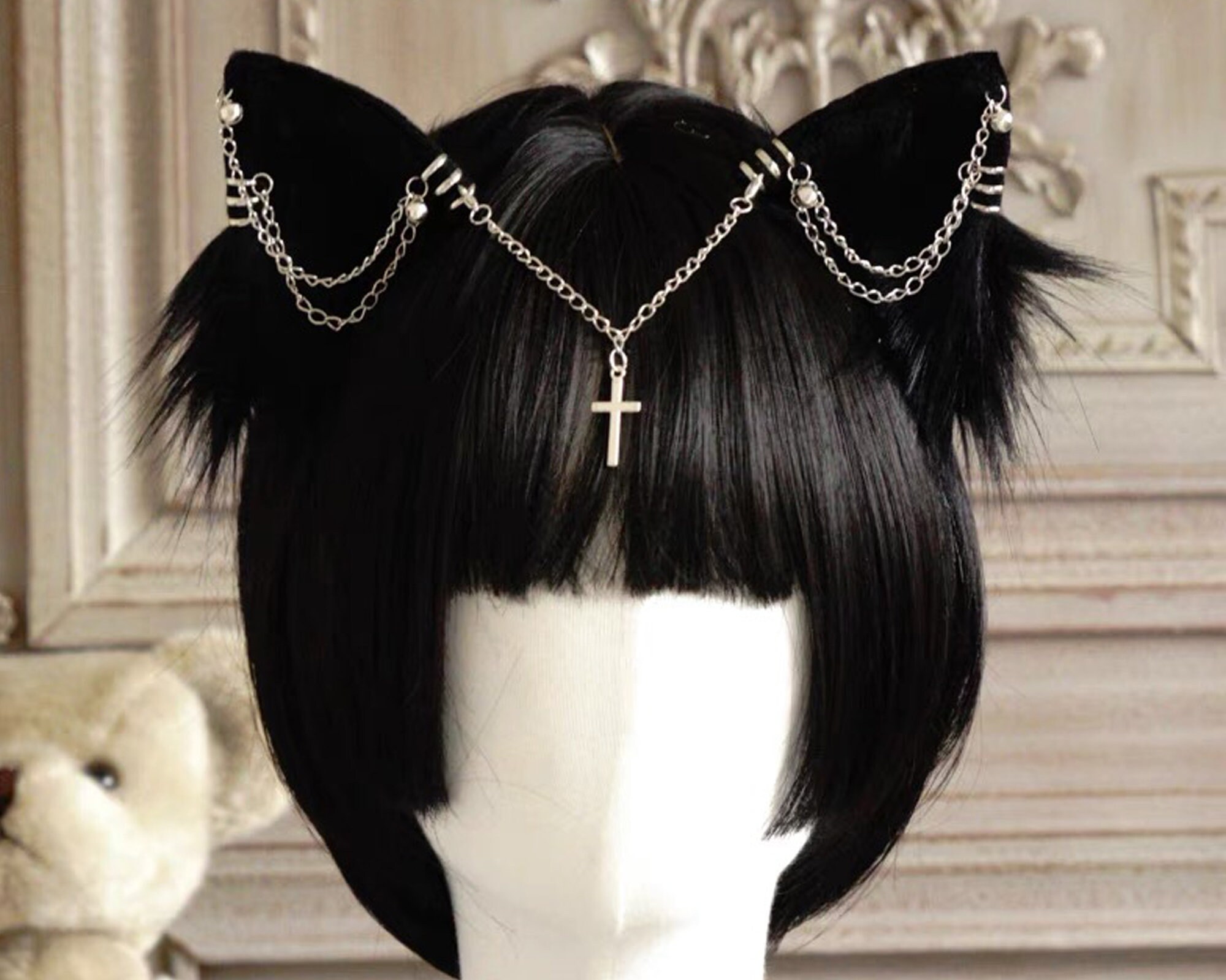 Black Cat Ear Cosplay Anime Headwearcat Ear Headbandkitten Etsy
