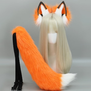 Fox Ears Cosplay Anime Headwear，Cat ear headband,Kitten ears,Anime ear,Dog ear,Furry ear,Cosplay,Halloween,Lolita,Orange fox ears and tail