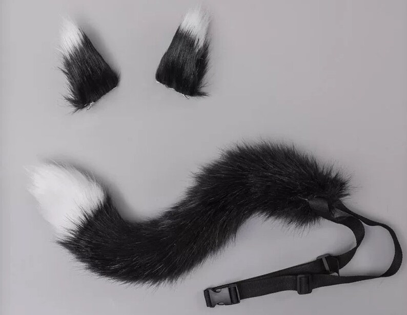 Set of Black fox ears and tail,Fox Ears Cosplay Anime Headwear，H