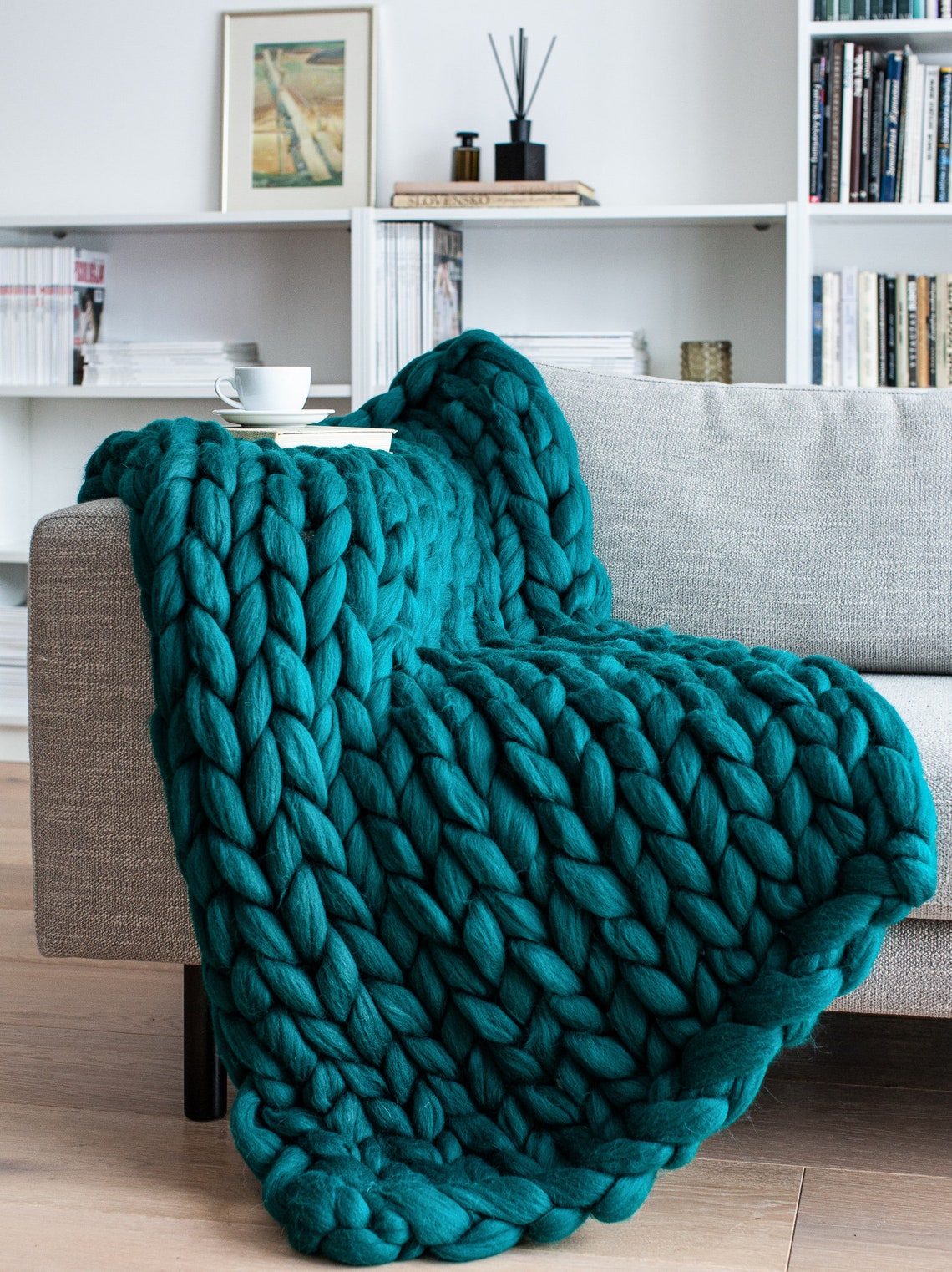 Chunky Merino Wool Blanket Emerald Green Color Super Bulky Etsy