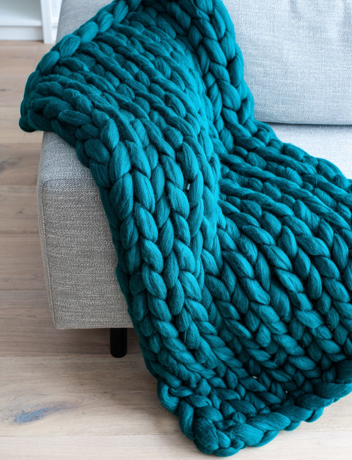 Chunky Merino Wool Blanket Emerald Green Color Super Bulky Etsy