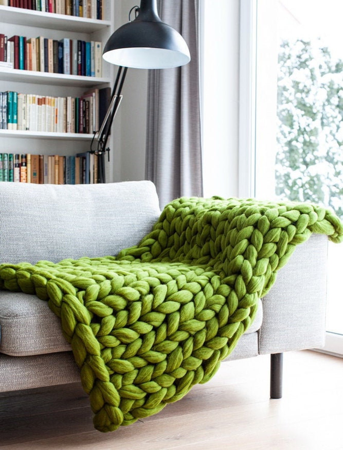 Chunky Merino Wool Blanket Moss Green Color Super Bulky Etsy