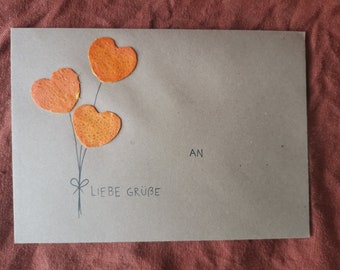 Envelope "Best regards" / heart balloons / diy / stamp