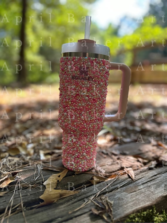 Handmade Pink Rhinestone Stanley Tumbler: Pearl Bling Quencher H2