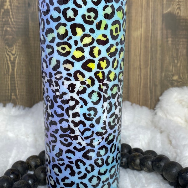 20oz stainless tumbler Secret word tumbler, leopard print, blue mug, hidden message