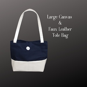 Navy Canvas Tragetasche | KunstlederTaschen und Bänder | Knopfverschluss | Tote Handtasche für Frauen | Tasche für Schule, Arbeit oder jeden Anlass.
