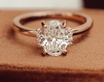 Oval Moissanite Engagement Ring Set, CZ Diamond, Sterling Silver