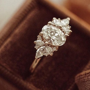 2.5Ct Oval Moissanite Engagement Ring: Vintage Marquise Cluster, Gold Plated Promise Ring