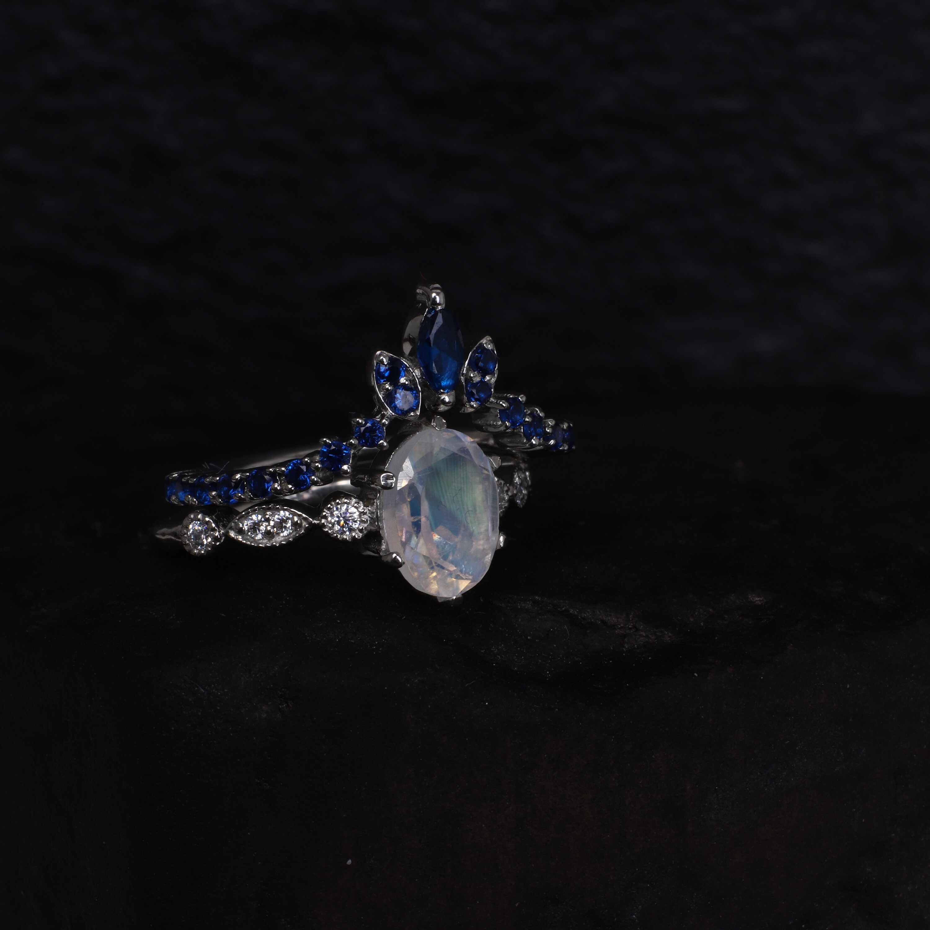 Moonstone Sapphire Wedding Ring Set Purpose Ring Engagement Etsy