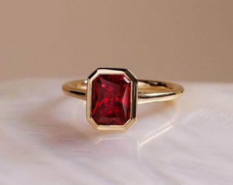 Vintage Emerald Cut Ruby Ring: Bezel Set Art Deco S925
