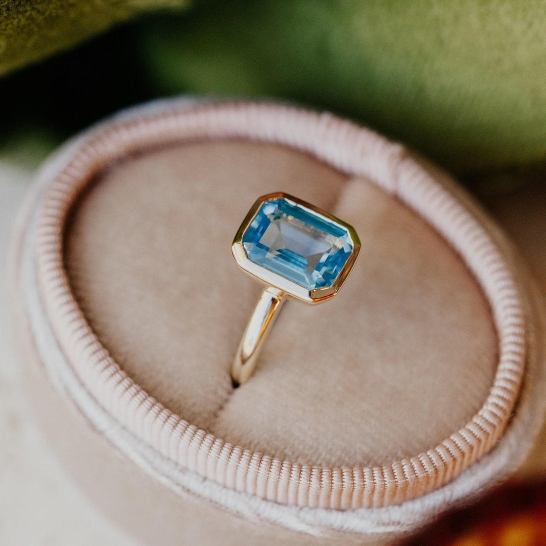 Emerald Cut London Blue Topaz Ring: Sterling Silver Cocktail Ring - Etsy
