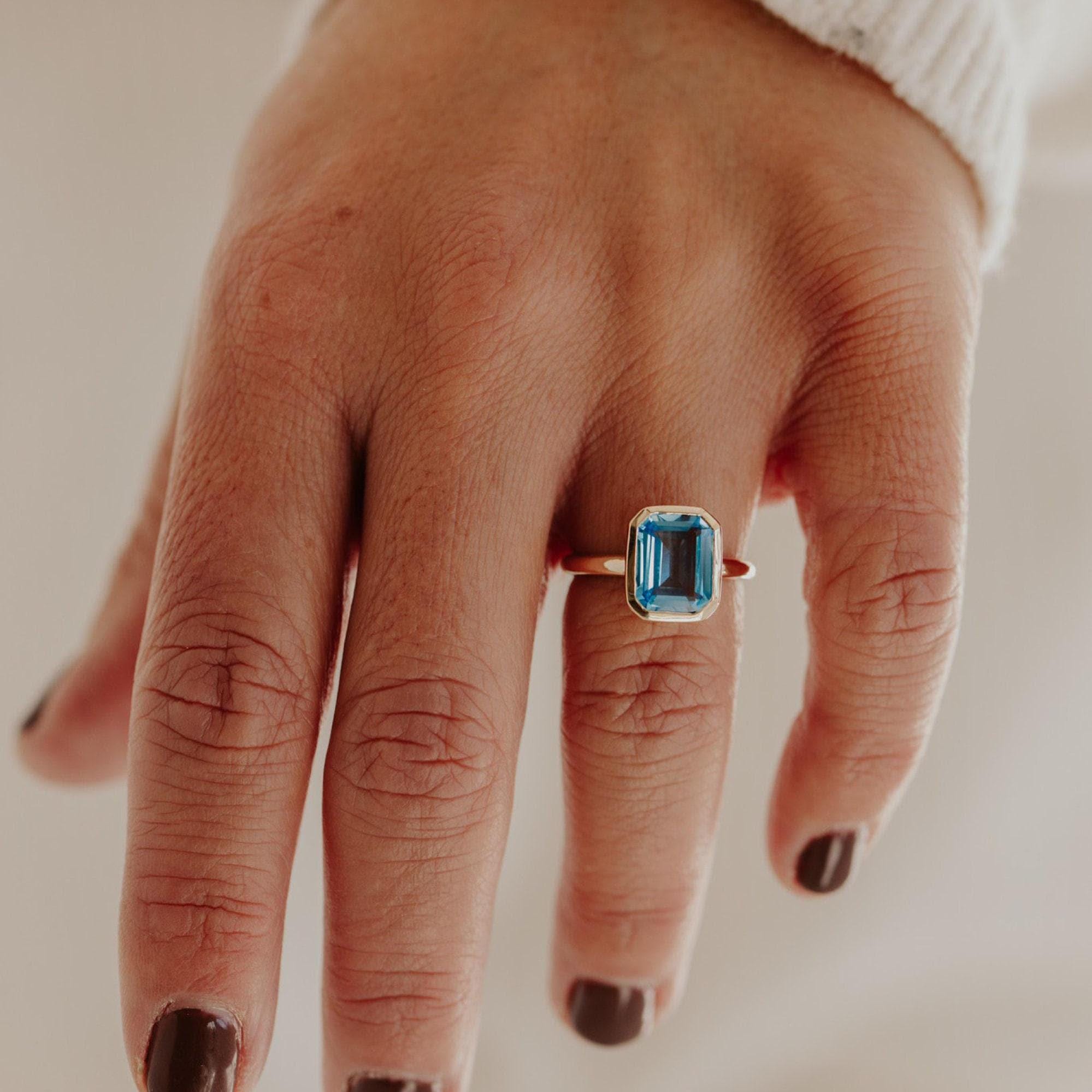 Emerald Cut London Blue Topaz Ring: Sterling Silver Cocktail Ring - Etsy