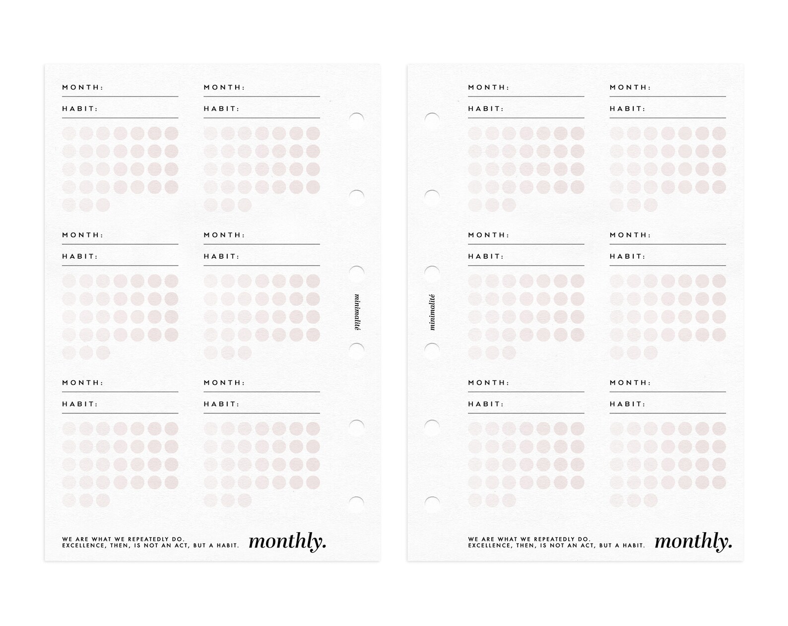 POCKET SIZE // MONTHLY Habit Tracker Planner Minimal Inserts // Pocket