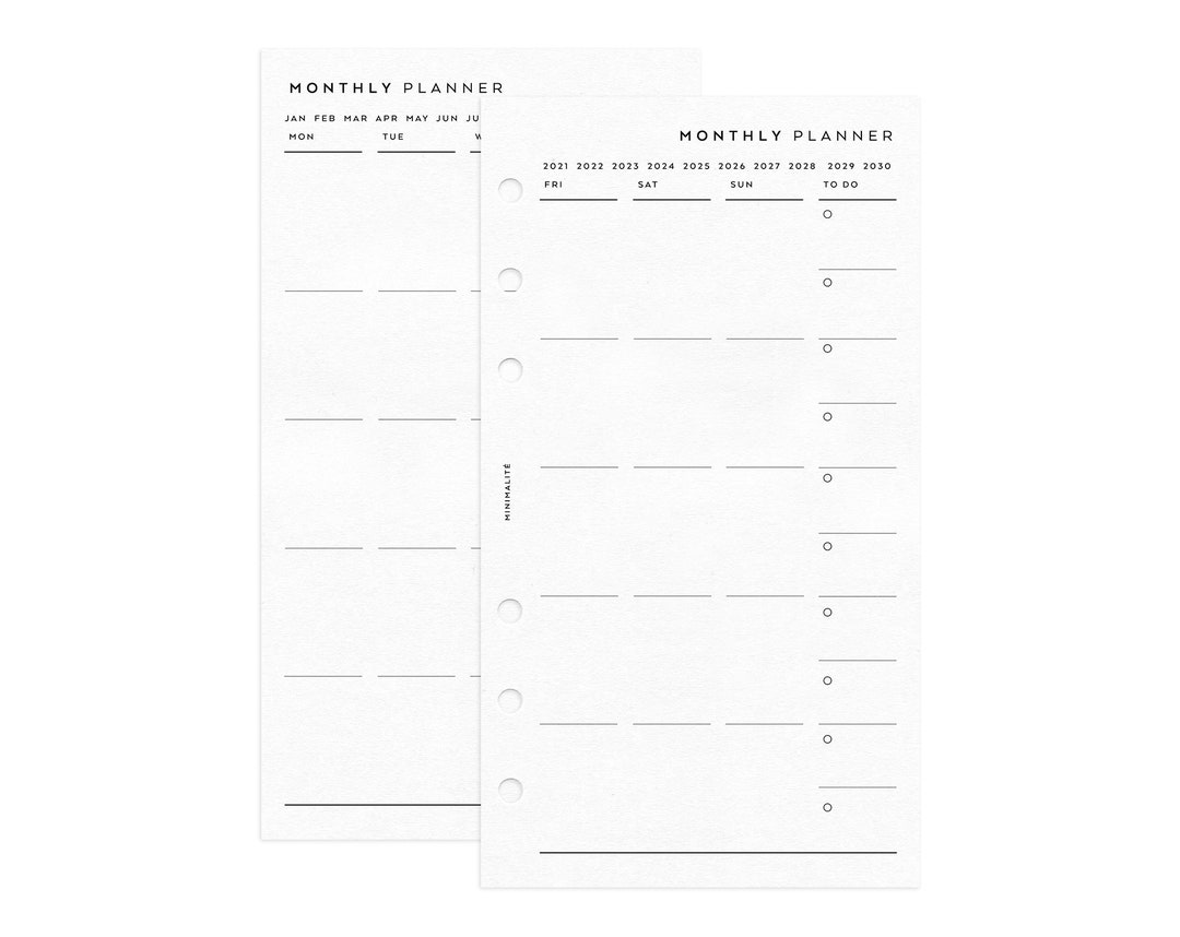 PERSONAL SIZE // MONTHLY Planner Minimal Printable Insert // Month on ...