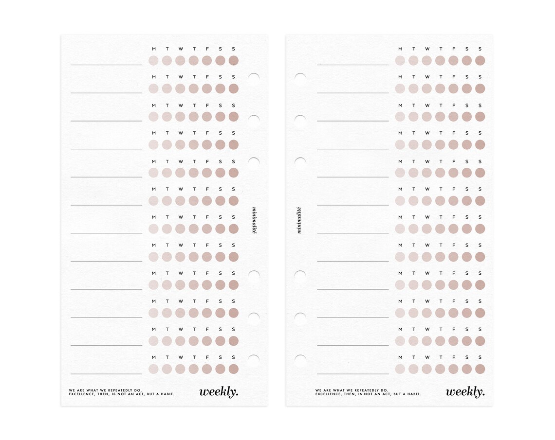 PERSONAL SIZE // WEEKLY Habit Tracker Planner Minimal Printable Inserts ...