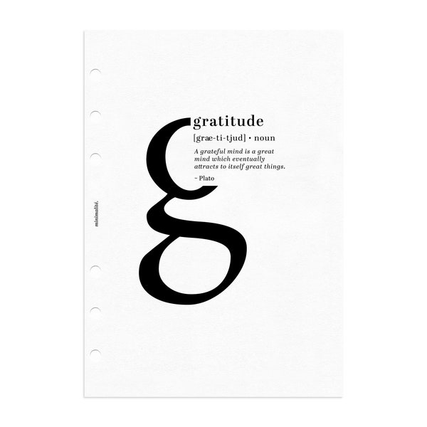 A5 PLANNER // GRATITUDE Planner Printable Dashboard Insert // Minimalist Quote // A5 Size Rings Planner Dashboard // Minimalism Aesthetic