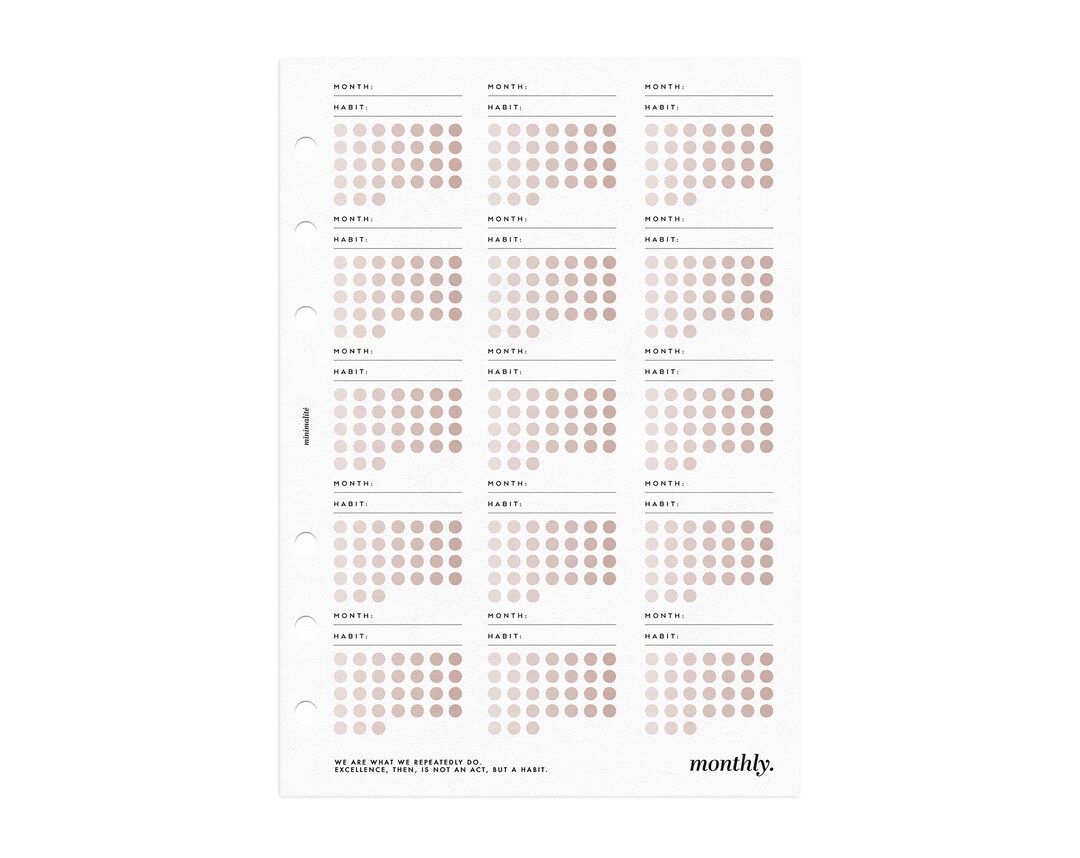 A5 PLANNER // MONTHLY Habit Tracker Planner Minimal Printable - Etsy
