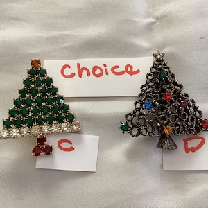Choice of Christmas Tree Brooches - Pins  - Colored Rhinestones