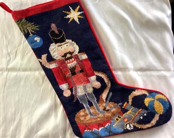 Nutcracker Wool Needlepoint Stocking -  20" Diagonally - Vintage - (806A)