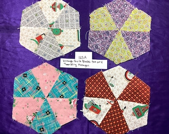 Tumbling Hexagon Quilt Blocks - Set of 4 - Vintage Fabric (165A)