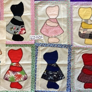 Vintage Sun Bonnet Sue Quilt Blocks - 1930&#39;s-1940&#39;s - Orphans set of 7