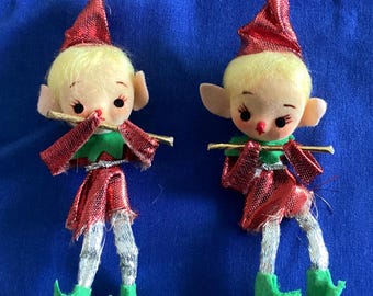 Pair of Christmas Elves - Pixies - Bendable Legs -  1960's  (796A)