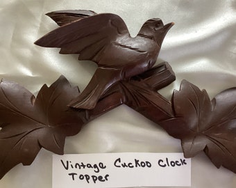 Vintage Cuckoo Clock Topper - Wall Hanging- brown bird with leaves - 1960's-1970's