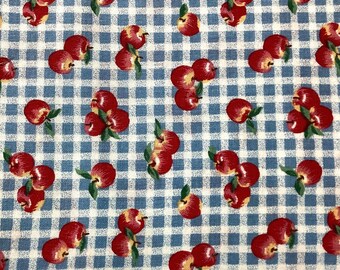 Apples and Blue Gingham Checks  #2210- Fabric Traditions  -1994 - 1yd 24" x 44"W - BTY (994A)