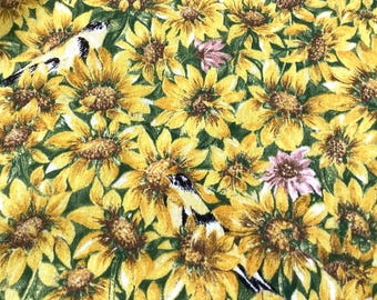 Finches and Flowers Fabric - Vintage -  44"W x 36"W  (1008A)