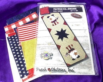 Quilt Kit - Patriotic Gnome Table Runner  - Pattern and Fabric - 12.5" X 36" (162A)
