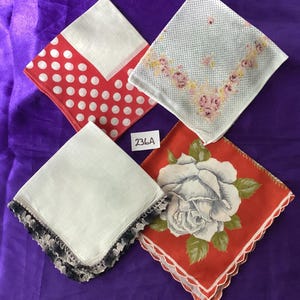 Lot of 4 Vintage Handkerchiefs - Assorted- Beautiful Hankies (236A )