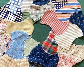 6 Double Ax Handsewn Quilt Blocks- 12" - Vintage Fabric (1001A)