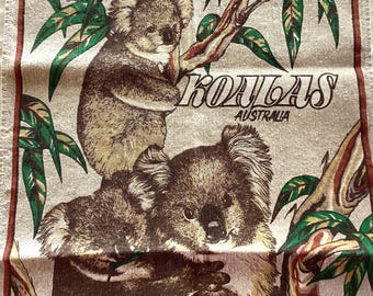 Koala Australia Tea Towel - Hand Printed - Souvenir - Vintage