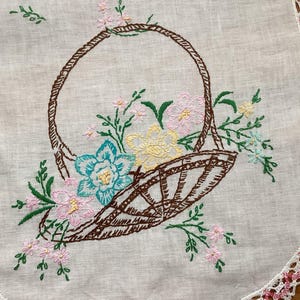 Dresser Scarf - Hand Embroidery - Handmade crochet lace - Vintage -  37.5"x13.5"