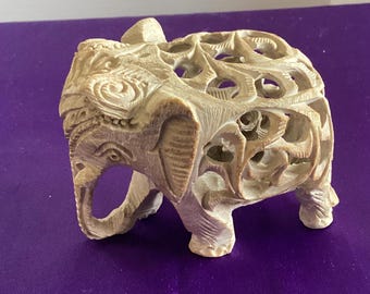 Soapstone Carved Elephant with Baby Inside - Vintage - (792A)
