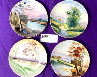 Set of 4 Vintage Decorative Landscape Plates for Wall hanging/Display - 4" - Ucagco - Hand Painted - 1960's-70's  - Japan (388A)
