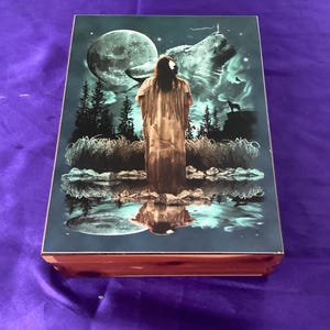 Blue Lake Wooden Jewelry Box - Branson Missouri Souvenir -  Artist Montejano - Vintage(182A)