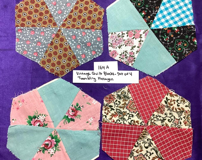 Tumbling Hexagon Quilt Blocks - Set of 4 - Vintage Fabric (164A) - Etsy