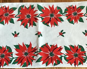 Poinsettia Table Runner  - 1960's -70's - Vintage -  16.5" W x 48" L (982A)