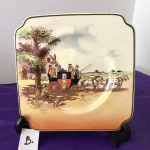Royal Doulton - Old English Coaching Scene- Sandwich/Side Square Plate-  England - 5.75&quot; -  1902-1920 (251A)