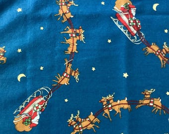 Santa and Reindeer - Dusty Blue - Susan Winget - Fabric Traditions -1994 -1/2 yd x 43"W (987A)