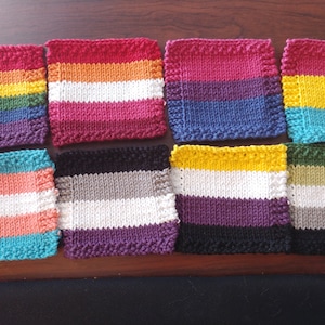 NOW in inclusive pride variety! LGBTQ+ pride flag knit coasters - Eco friendly, reusable, 100% cotton