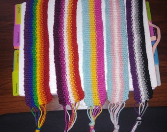 LGBTQ+ pride flag knit bookmarks - Reusable, washable, 100% wool