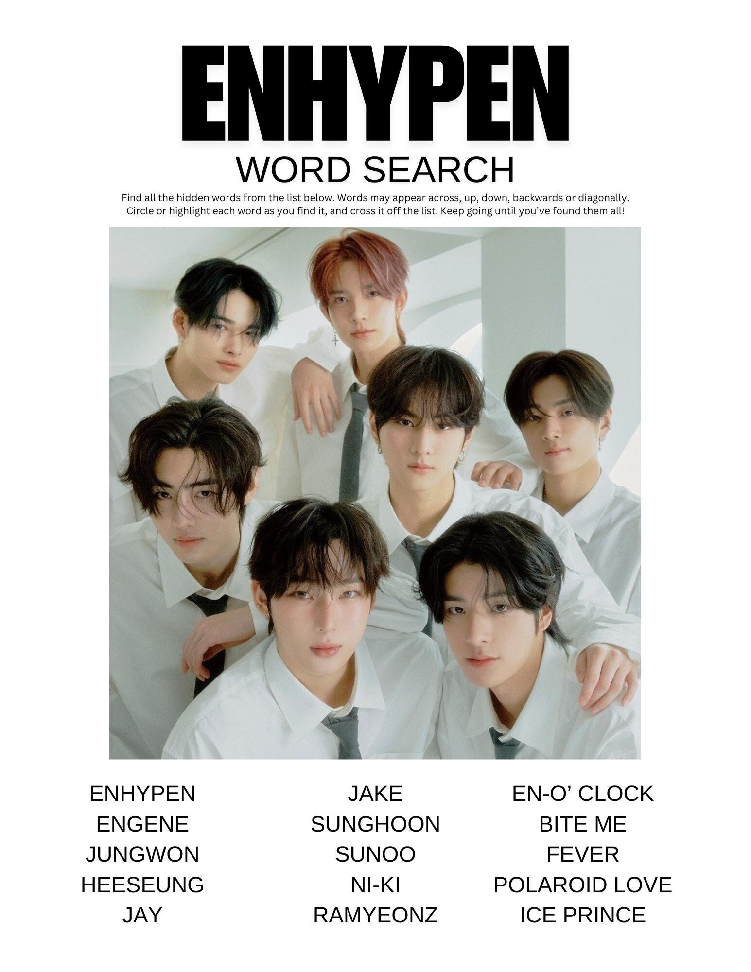 Enhypen Word Search - Etsy