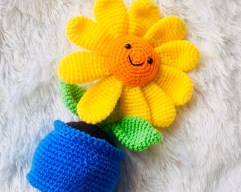 Crochet flower pot Amigurumi sunflower Plush Soft toy Gift for her Home décor