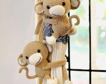 Crochet monkey curtains tieback Personalized stuffed animal curtains tieback Amigurumi baby monkey gift plush
